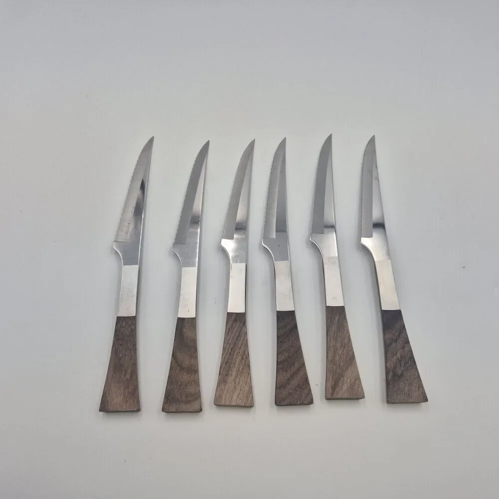 Burnco Retro Art Deco Stainless Steel Steak Knives Mid Century Modern Japan